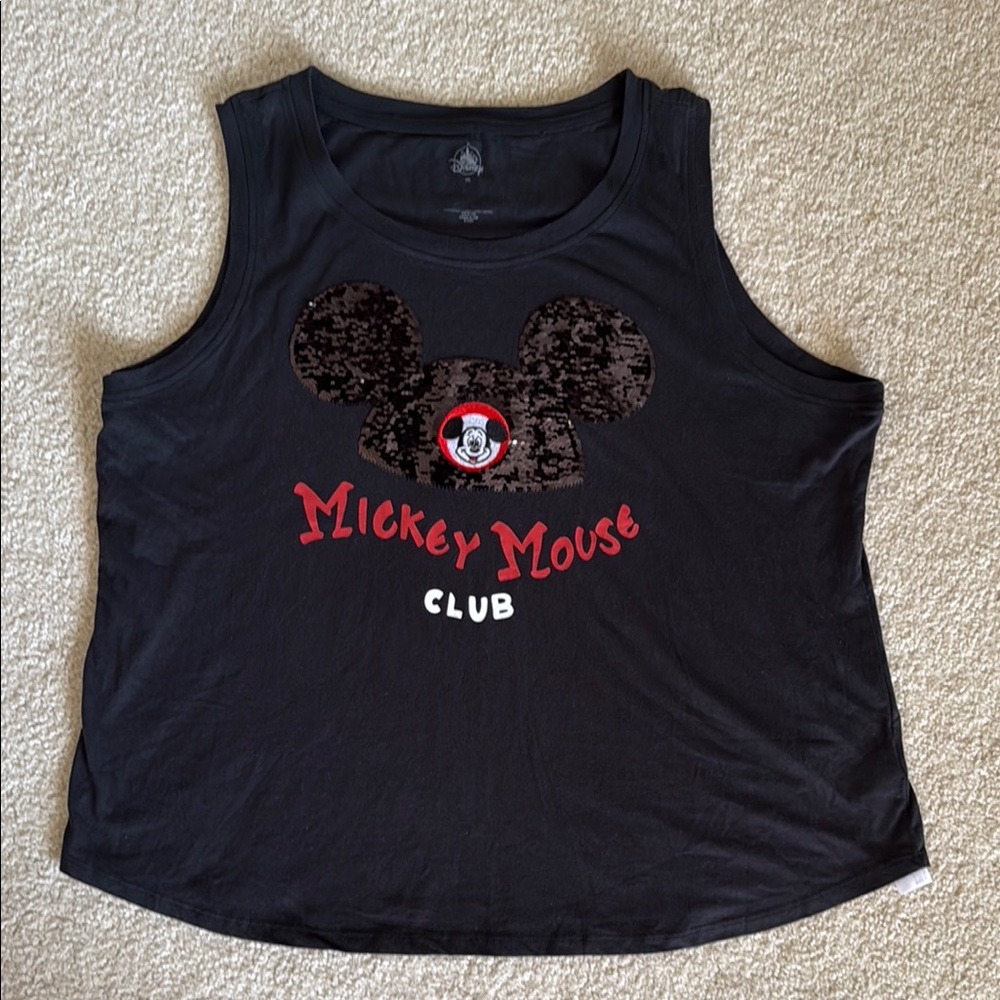 Disney Black and Red sequined Tank Top with Graphic Design Mickey Mouse Club